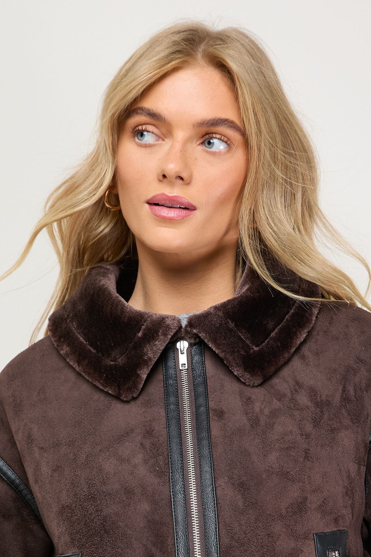 Oasis Zip Through Faux Leather Short Aviator Jacket Chocolate image 4