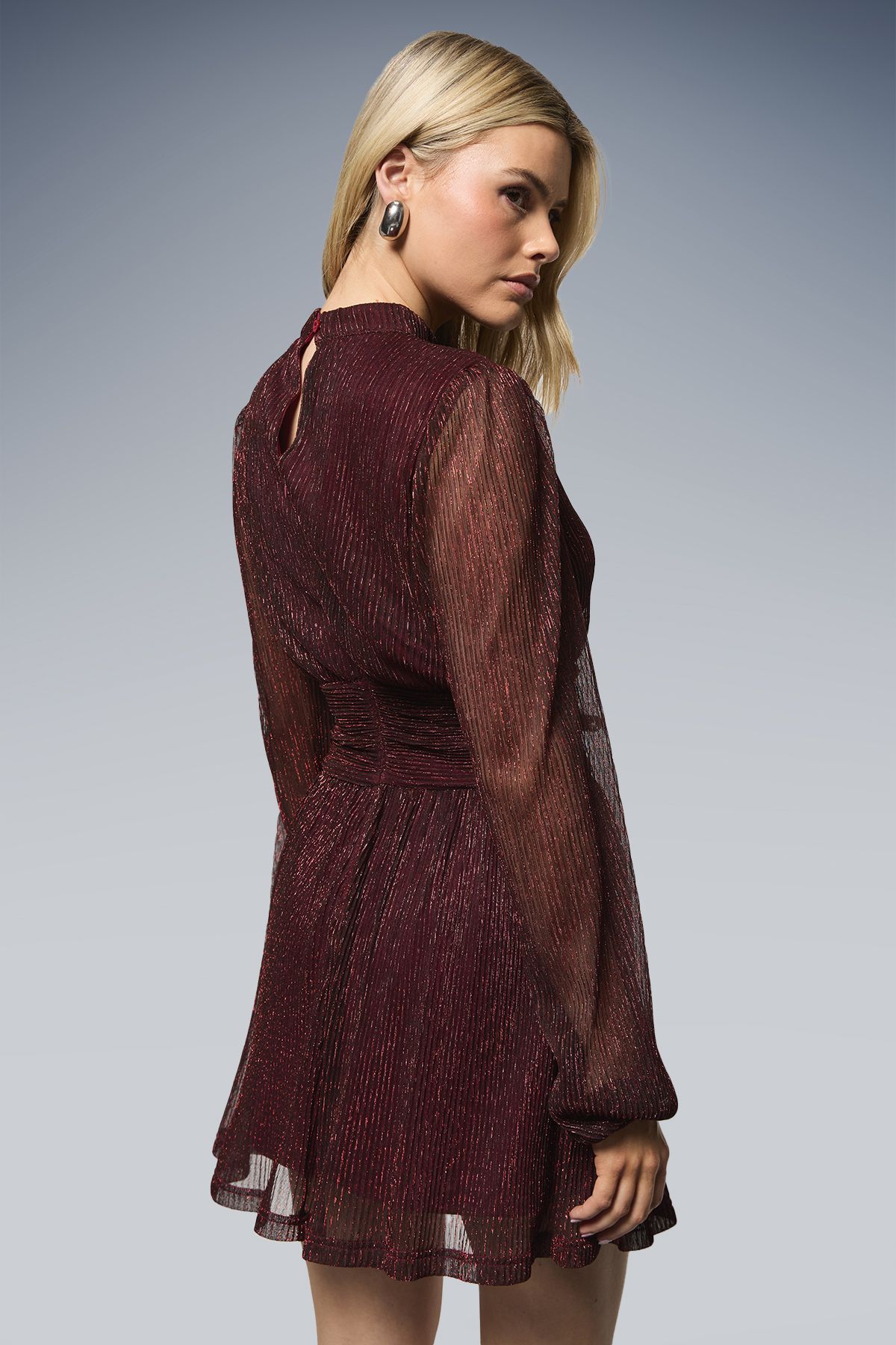 Dorothy Perkins DP Luxe Sparkle Plisse Jersey High Neck Mini Dress Red image 3