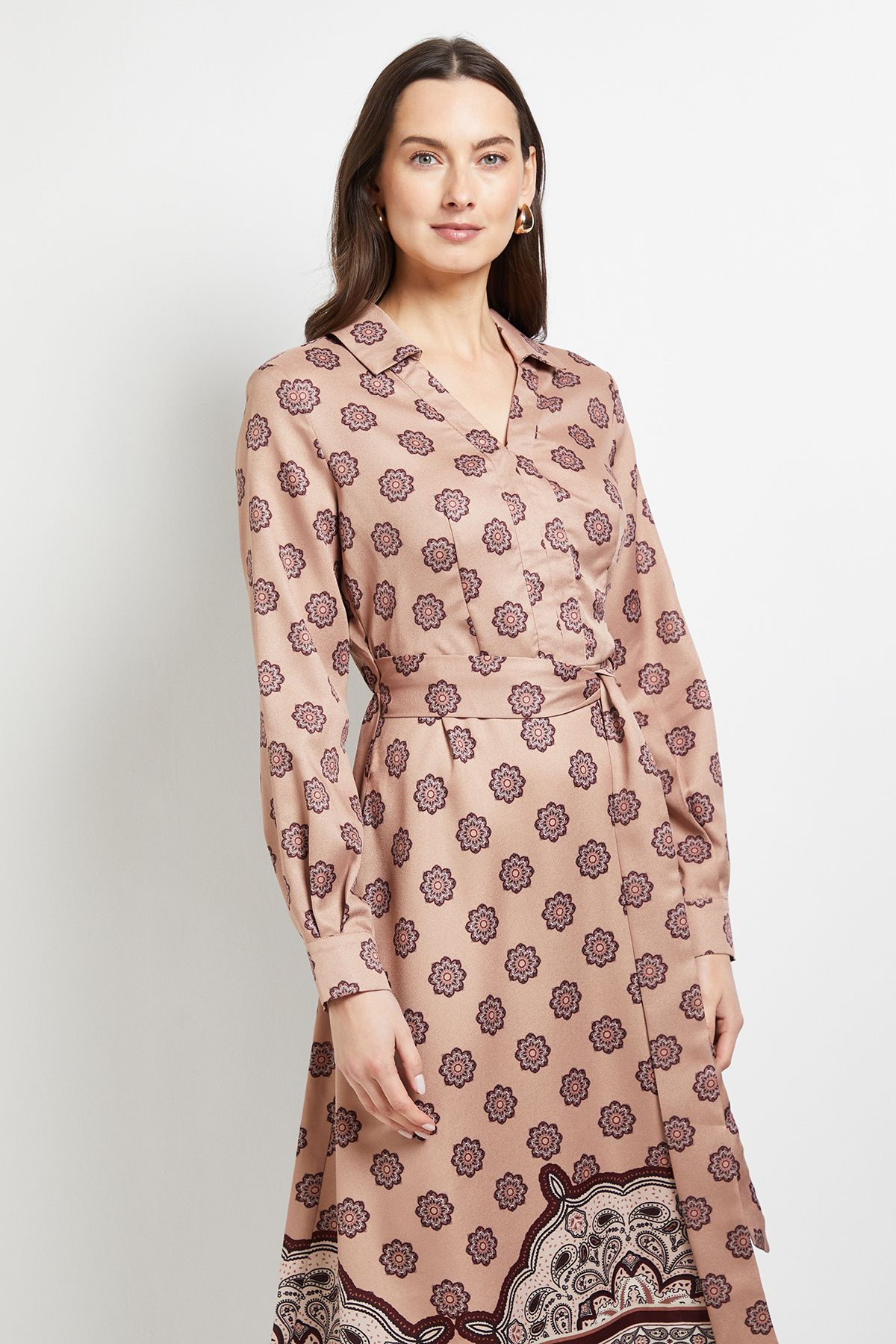 Principles Contrast Collar Shirt Dress Camel image 2