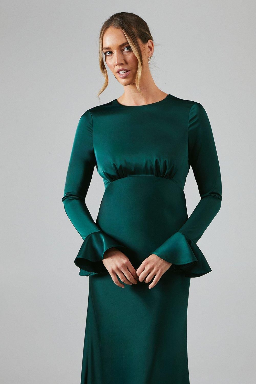 Coast Long Sleeve Flute Hem Satin Bridesmaid Dress Emerald image 2