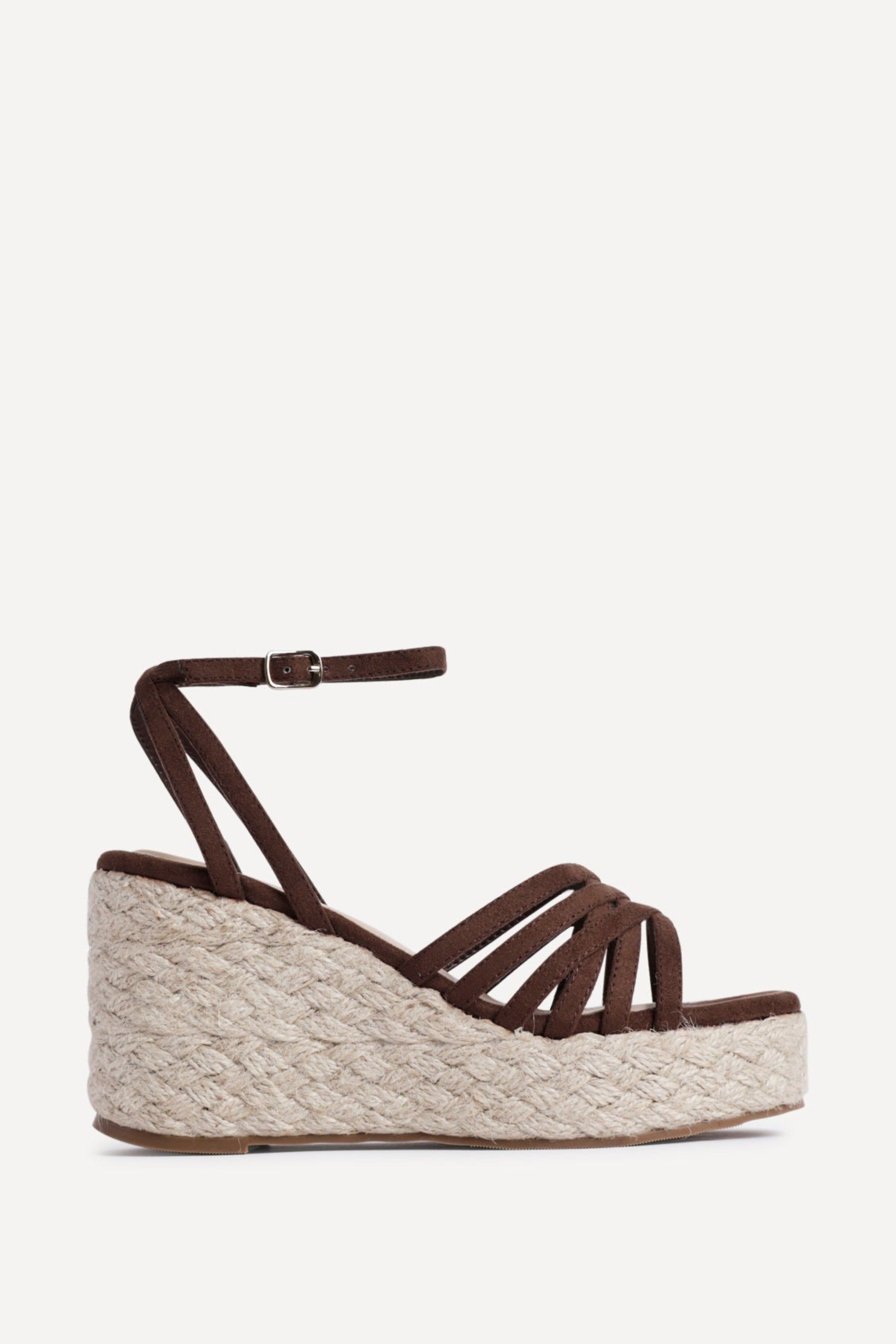 Linzi Moment Brown Faux Suede Wedge Sandals