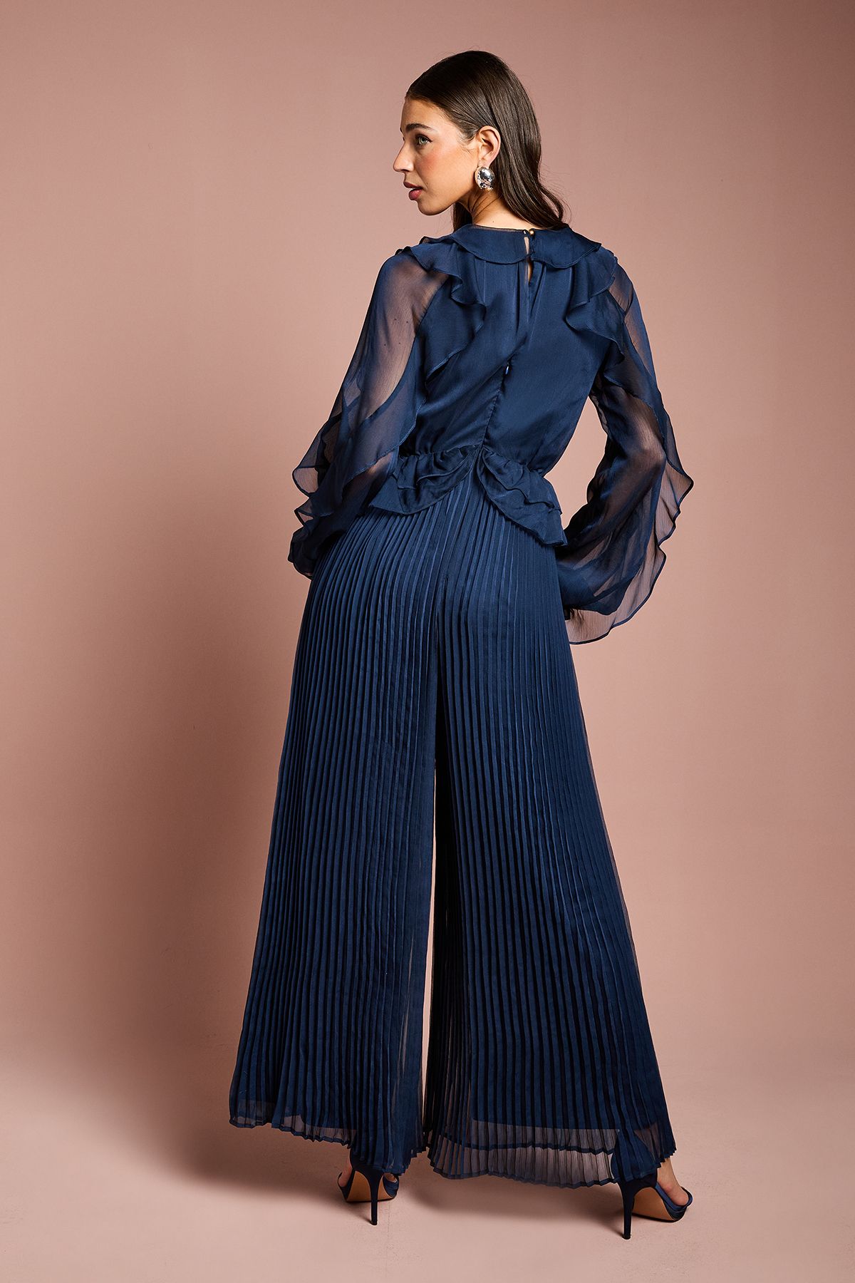 Coast Soft Chiffon Frill Jumpsuit Navy image 4