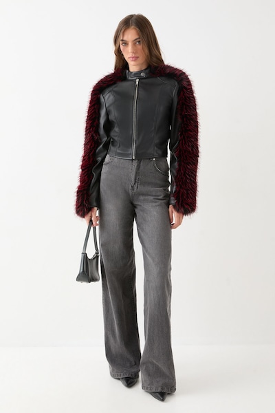 MissPap Premium Fur Sleeve Moto Jakcet Black