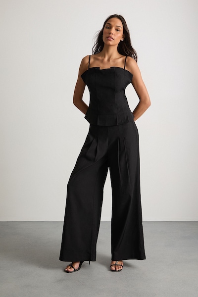 Warehouse Extreme High Waisted Wide Leg Pleated Tailored Trousers Black