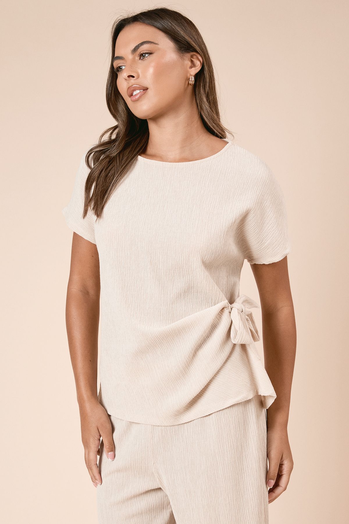 Dorothy Perkins Knot Tie Side Jersey T Shirt Stone image 1