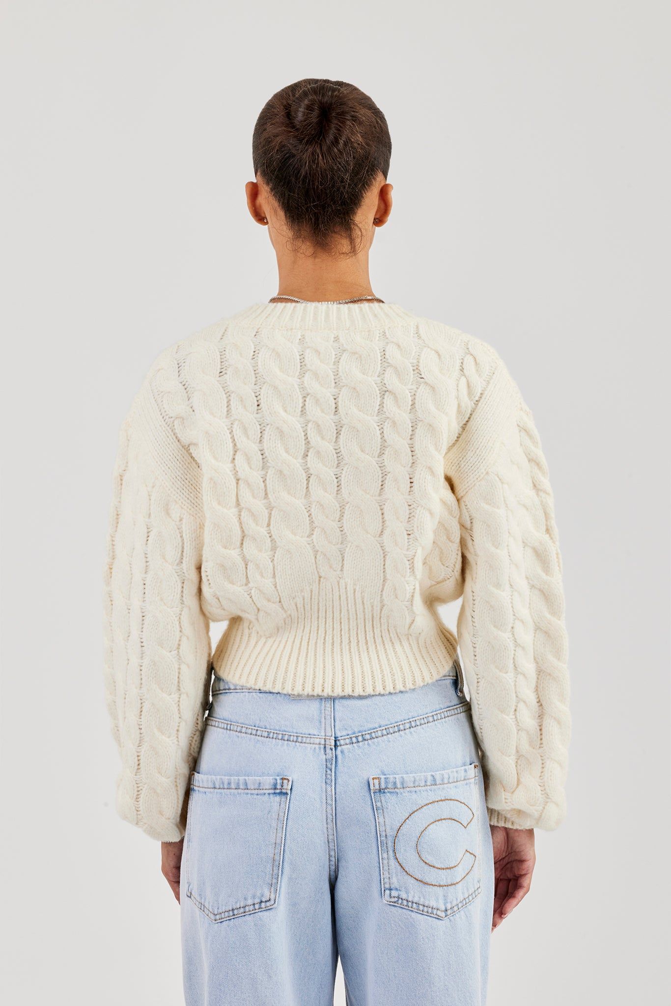 Cernucci Cable Knit V Neck Cardigan - Oatmeal image 3