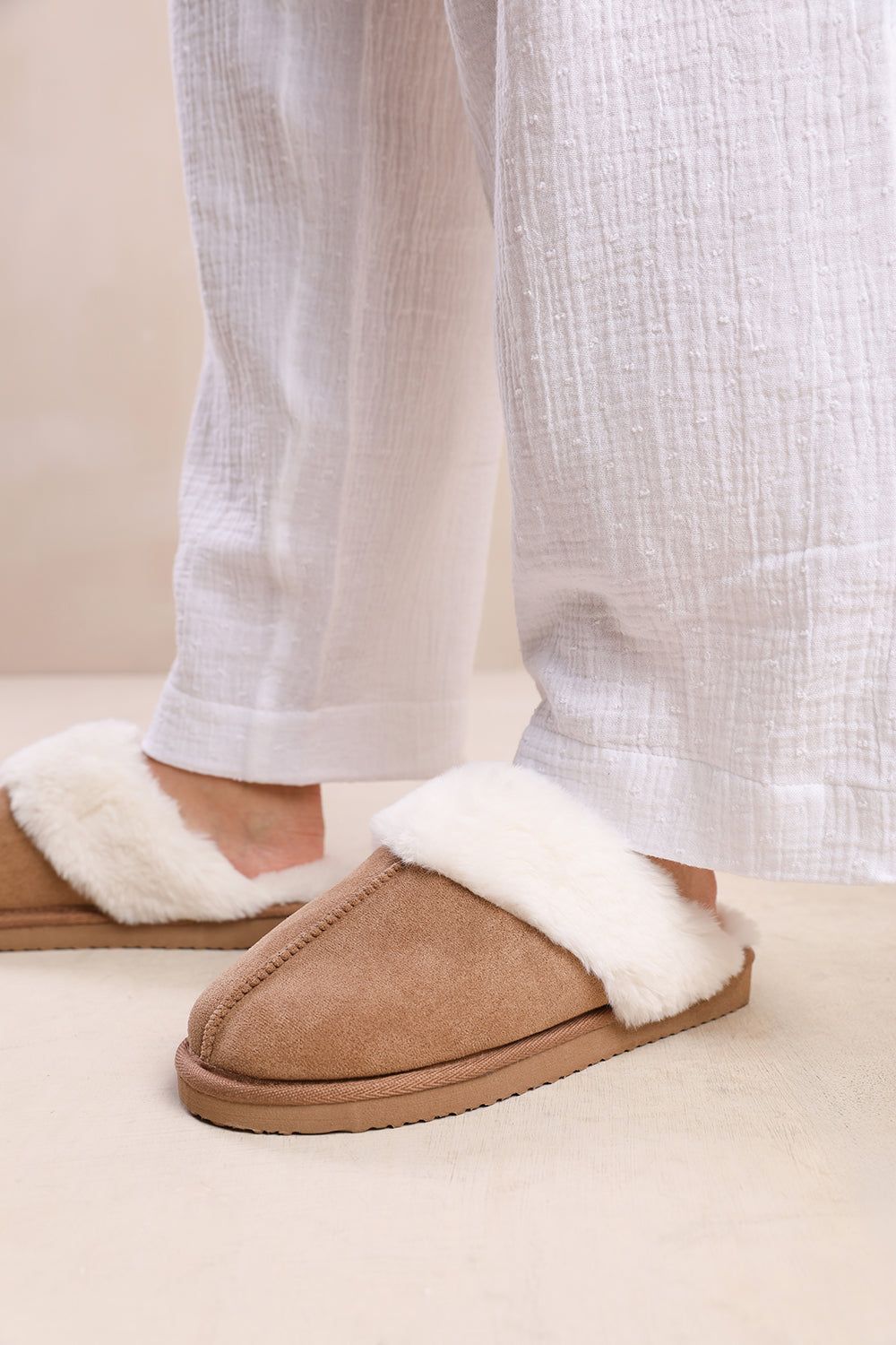 Where's That From 'Comfort' Slip On Slippers With Fur Trim Suede image 4