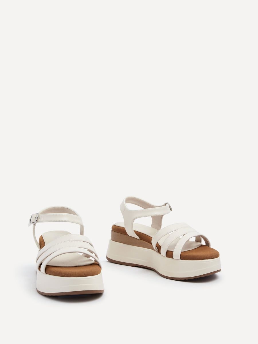 Linzi Cruise Ivory Faux Leather Triple Front Strap Sporty Sole Flatform Sandal image 3