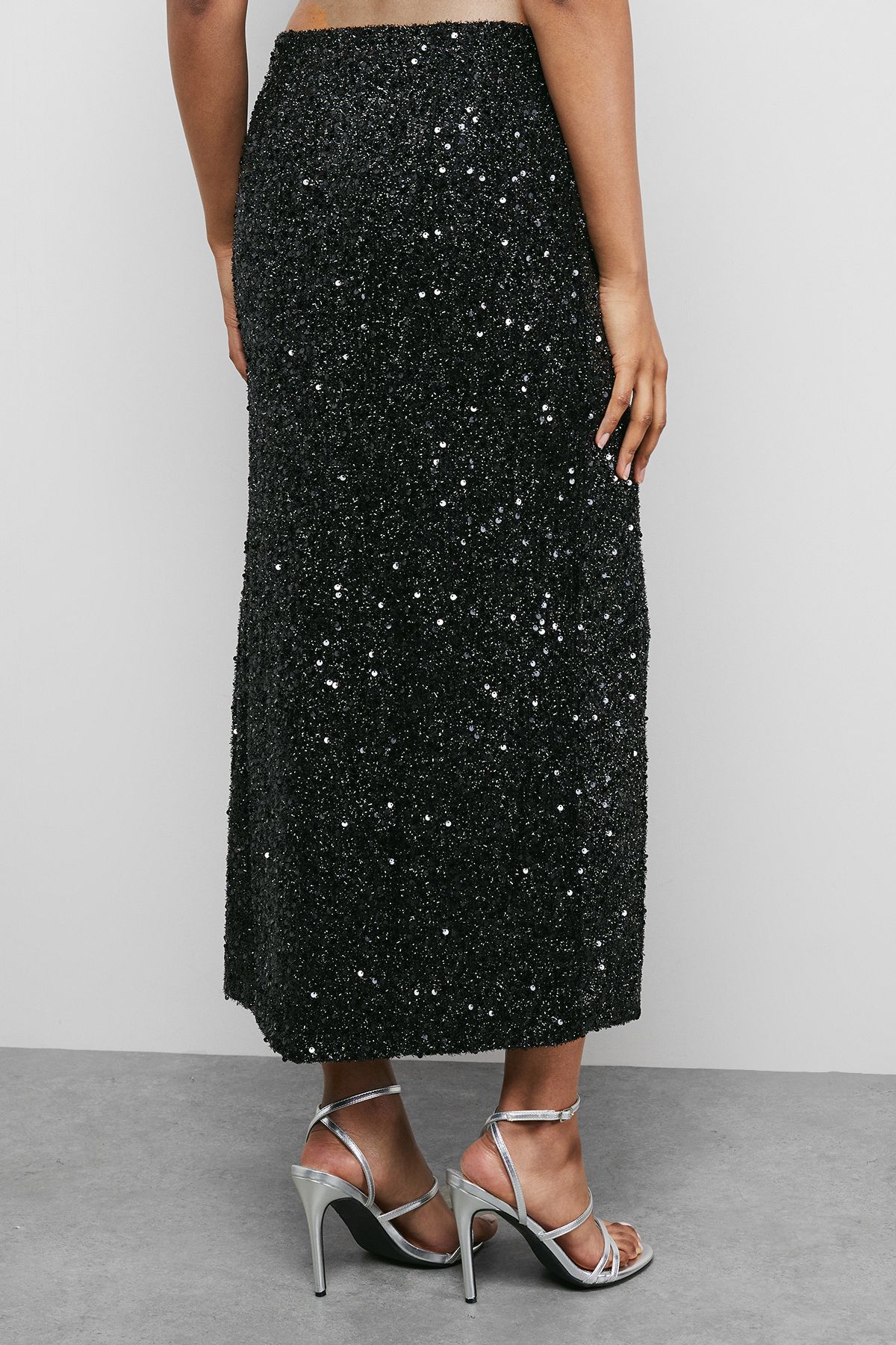 Warehouse Tinsel Sequin Midaxi Skirt Co ord Black image 3