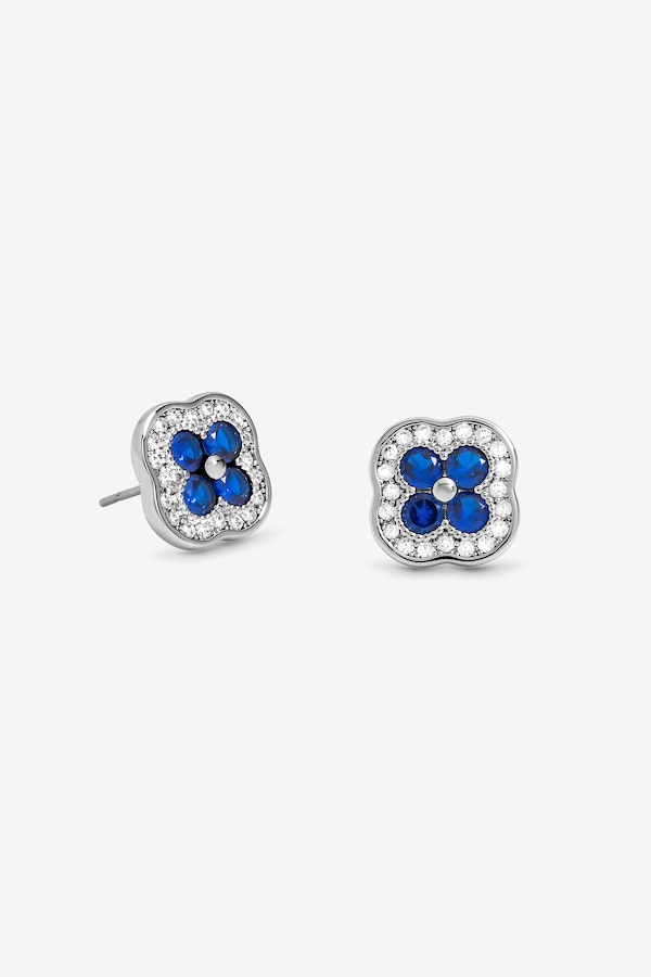 Jon Richard Rhodium Plated Crystal and Sapphire Clover Studs