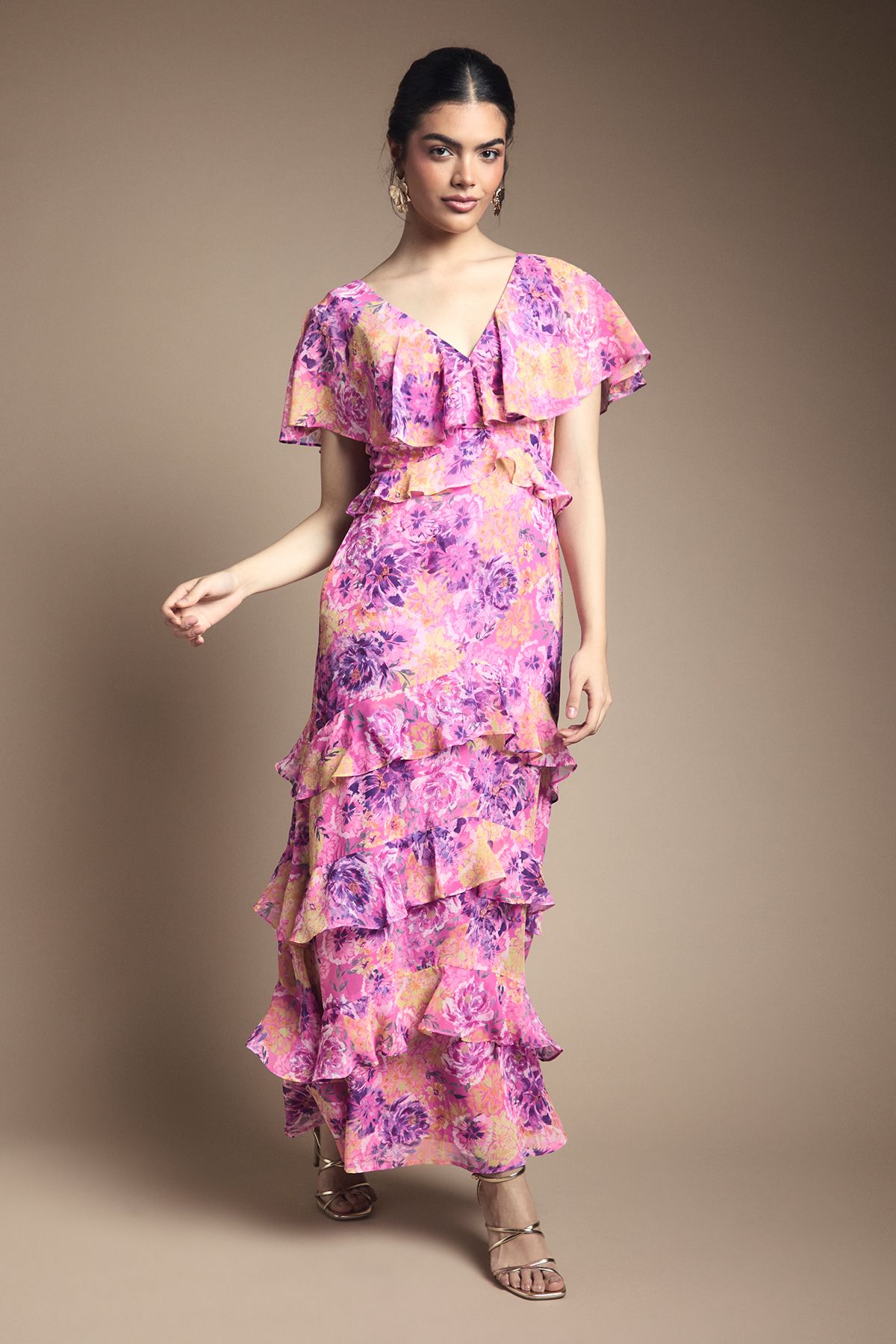 Oasis Ruffle Detail Maxi Dress Pink