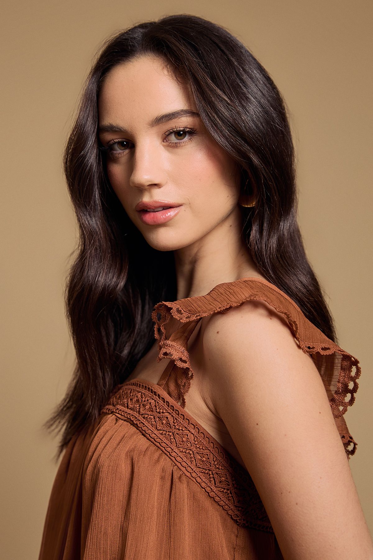 Oasis Tiered Frill Sleeve Western Cami Top Chocolate image 2