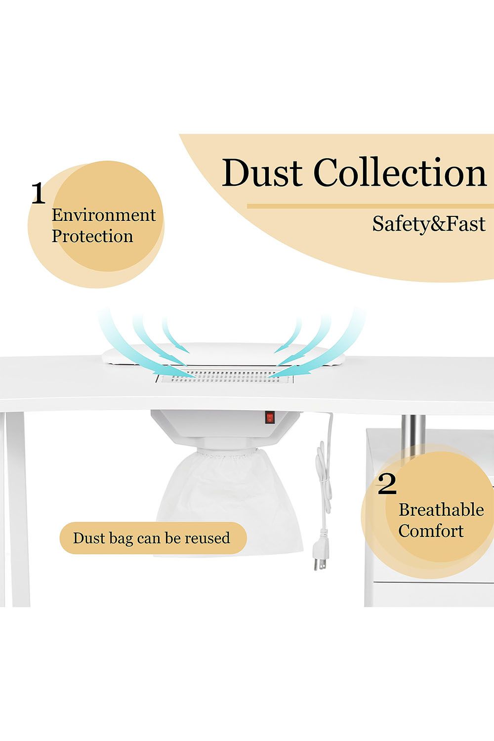 Living and Home Manicure Fashion Table Nail Desk for Spa Beauty Salon with Electric Dust Collector & Drawers For Spa Beauty Salon & Home image 4