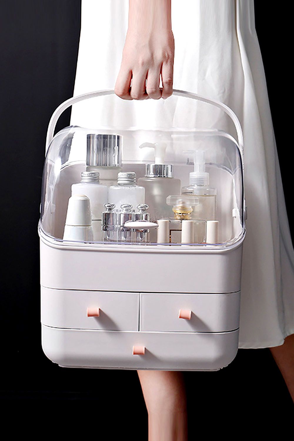 SHEONLY Makeup Desktop Organizer Holder Cosmetic Storage Box with Portable Handle image 5