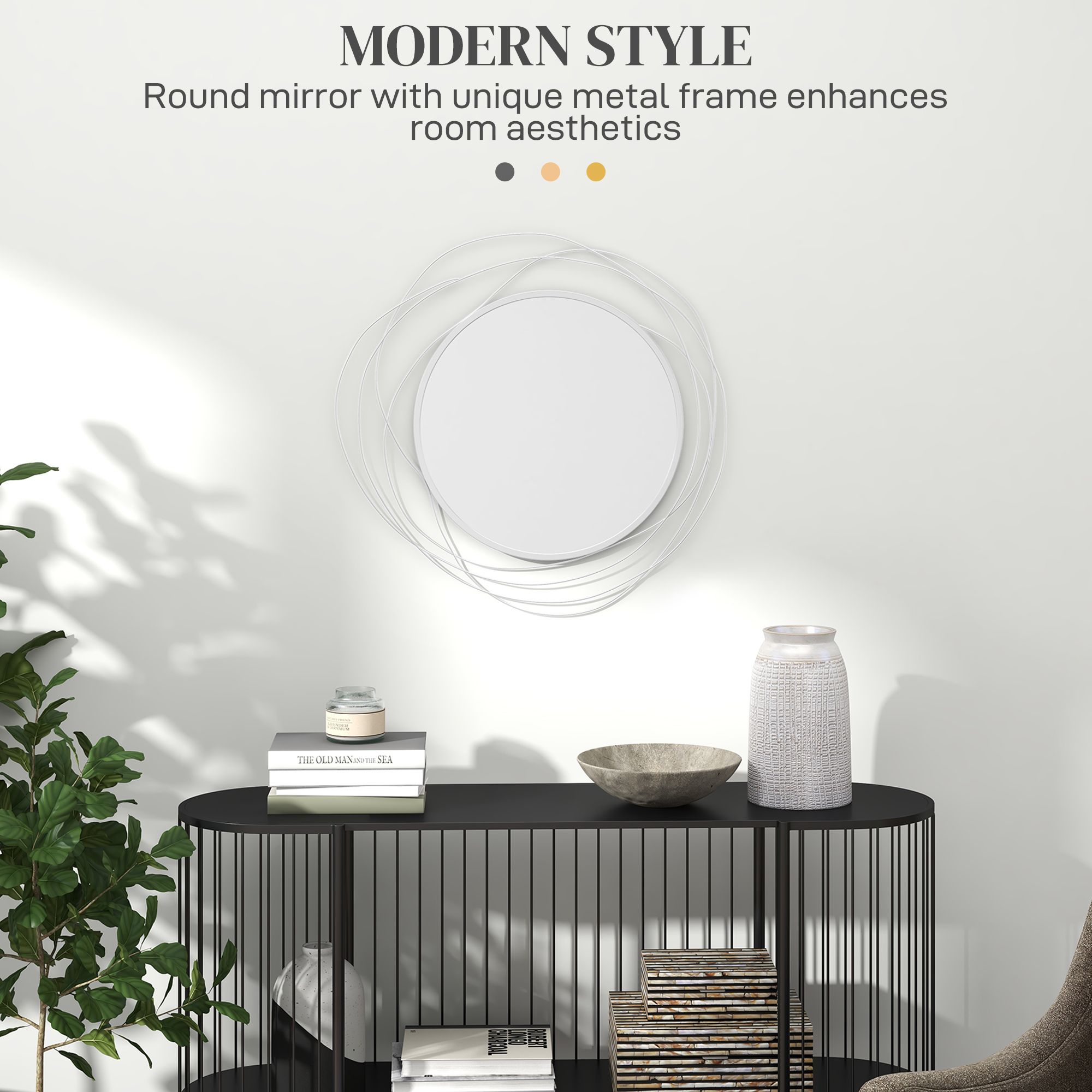 HOMCOM Modern 65cm Round Wall Mirror Decoration Metal Wall Art for Bedroom image 4