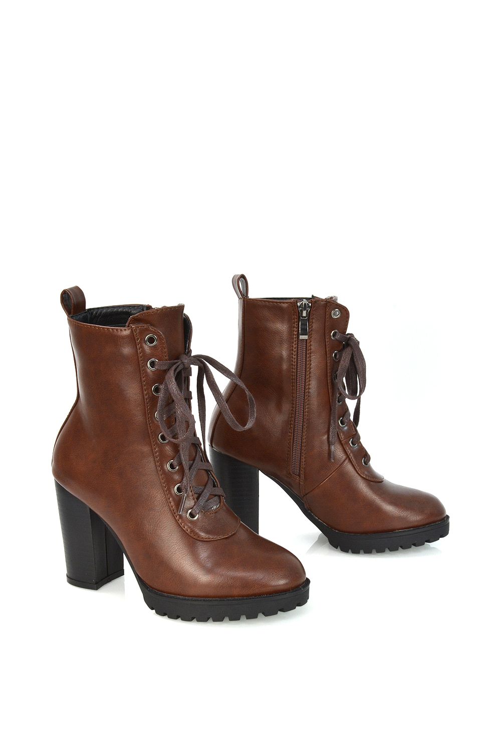 XY London 'Ariel' Lace up High Block Heel Zip-up Biker Ankle Boots image 4