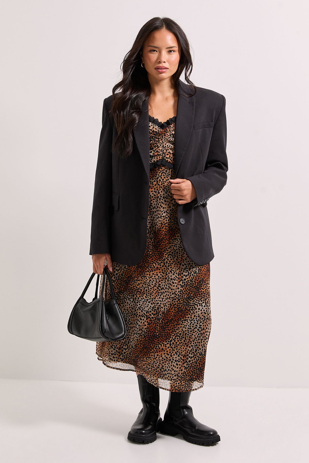 Dorothy Perkins Animal Printed Lace Trim Blouson Sleeve Midi Dress Animal image 1