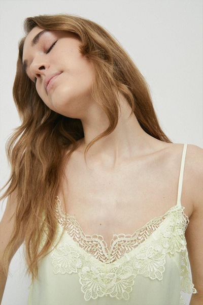 Warehouse Satin Lace Cami Lemon
