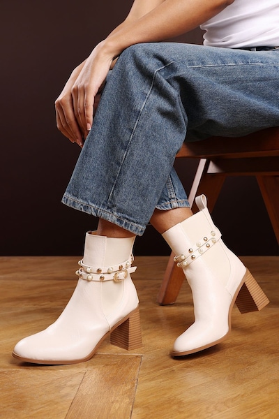 Where's That From 'Yalina' Ankle Boots with Pearl Embellished Strap and Block Heel