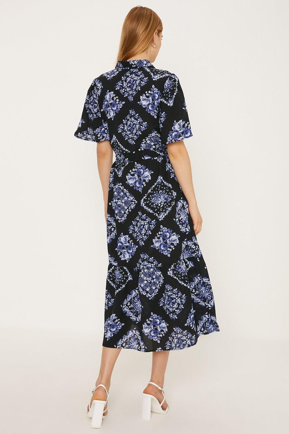 Oasis Floral Angel Sleeve Belted Shirt Dress Blue image 3