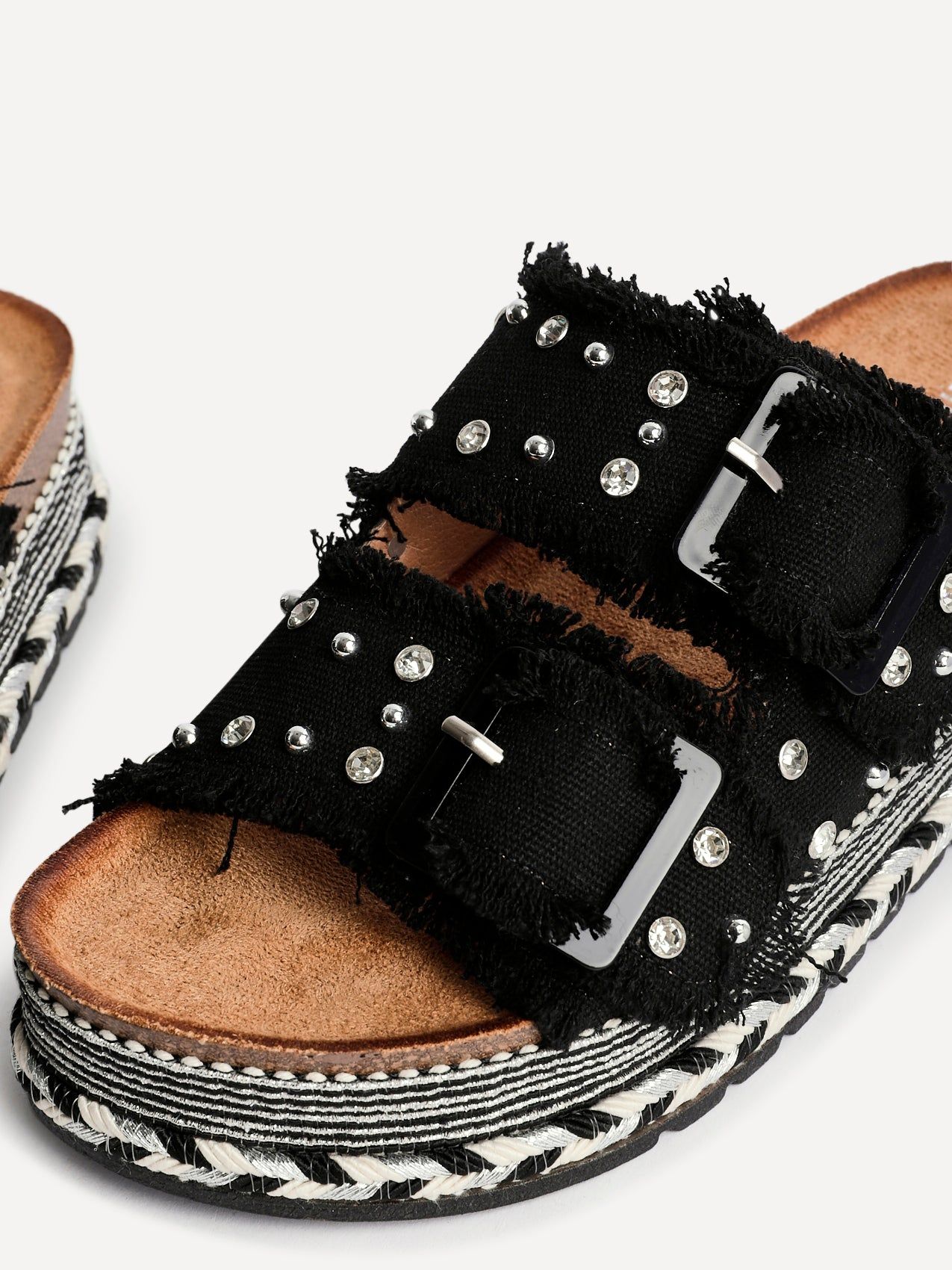 Linzi Bahama Black Diamante Studded Double Buckle Flatform Slider Sandal image 4