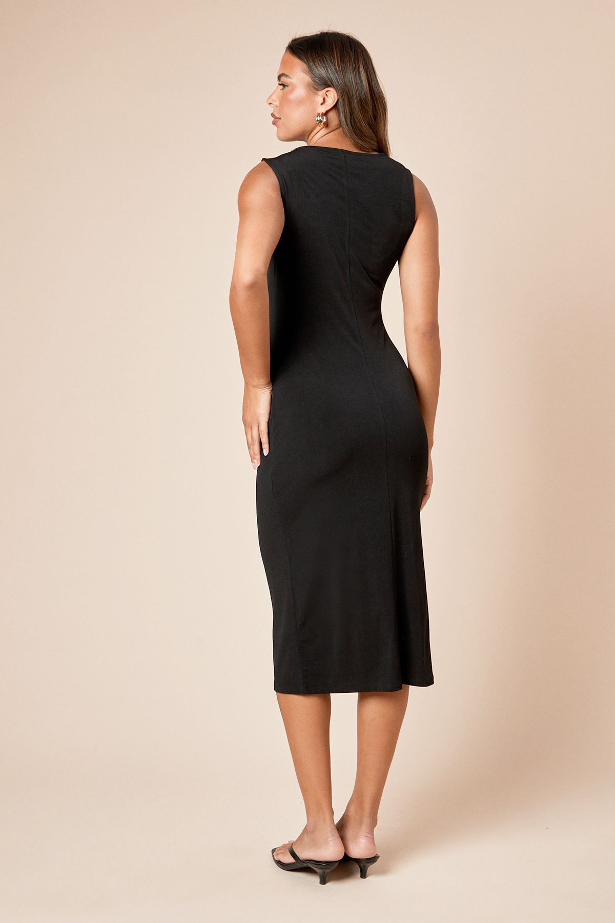 Dorothy Perkins Ruched Side Slinky Jersey Midi Dress Black image 4