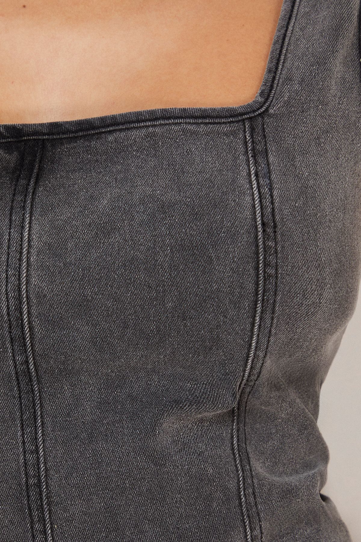 Warehouse Seam Detail Fitted Denim Midi Dress Grey image 5