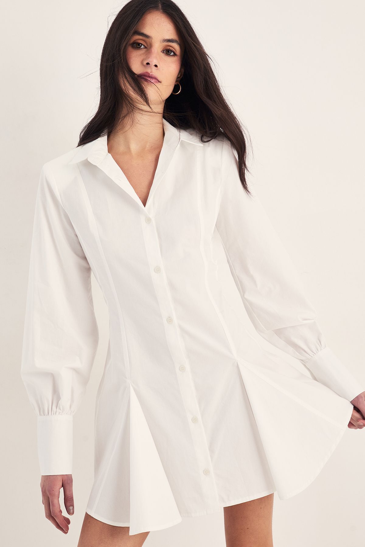 NastyGal Cotton Seam Detail Shoulder Pad Flippy Shirt Dress White image 1