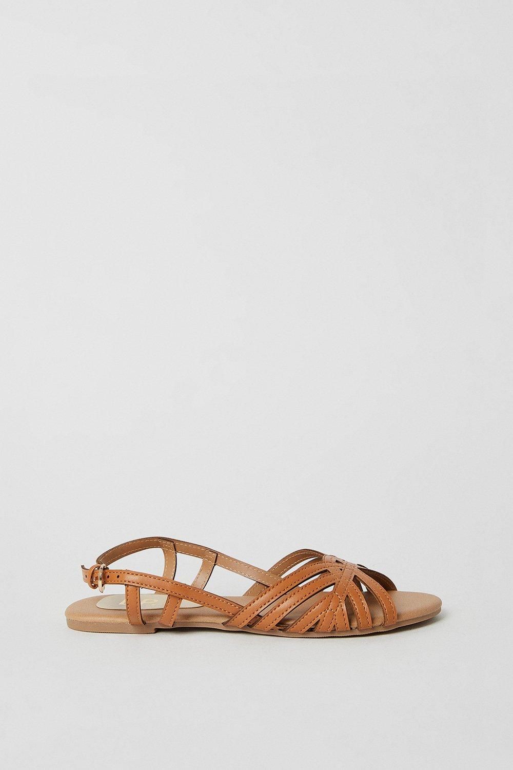 Dorothy Perkins Fiona Faux Leather Lattice Peep Toe Slingback Flat Sandals Tan image 2