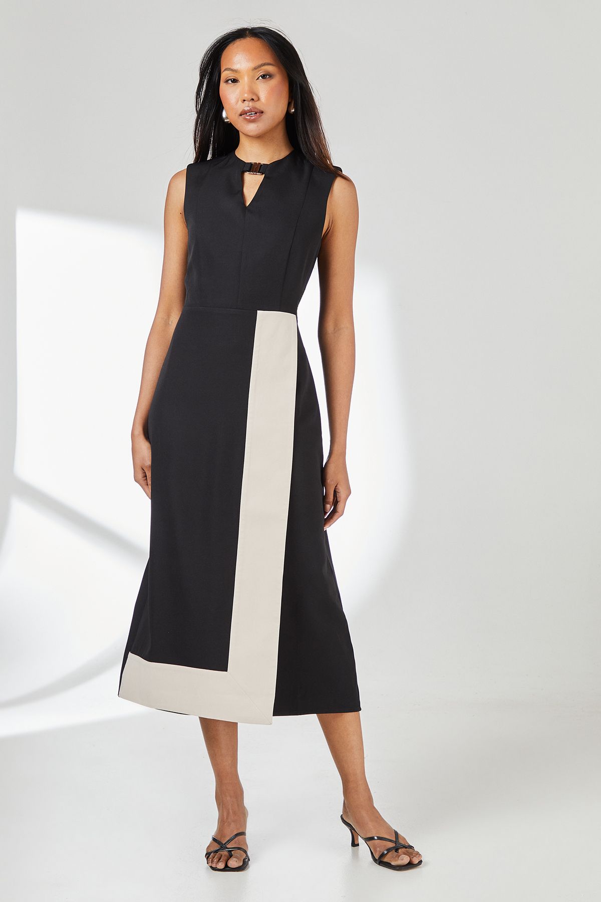 Principles Black Contrast Detail Crepe Column Dress Black image 1