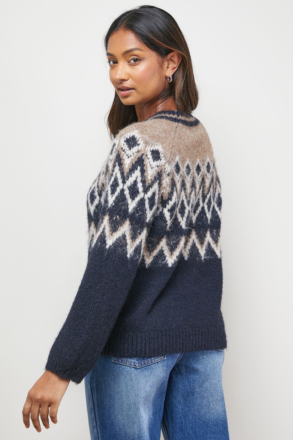 Oasis Fairisle Cosy Crew Neck Jumper Black image 3