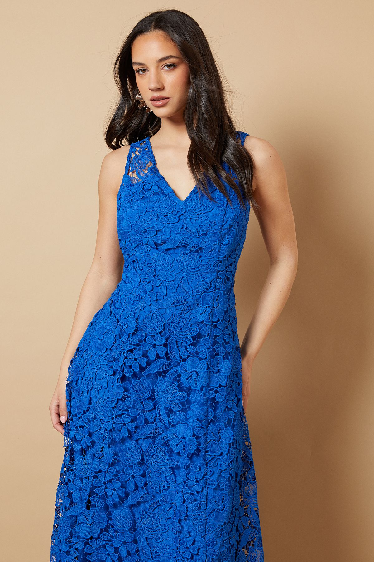 Oasis Floral Lace V Neck Midi Dress Cobalt image 4