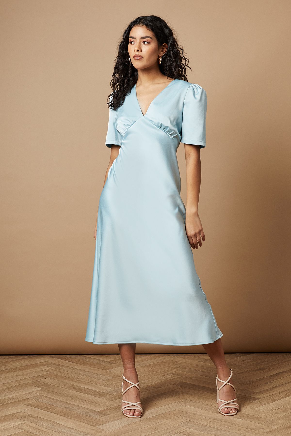 Oasis Petite Satin Midaxi Dress Blue image 1