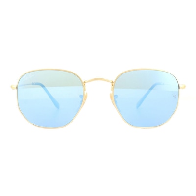 Ray-Ban Square Gold Light Blue Gradient Mirror Hexagonal 3548N Sunglasses