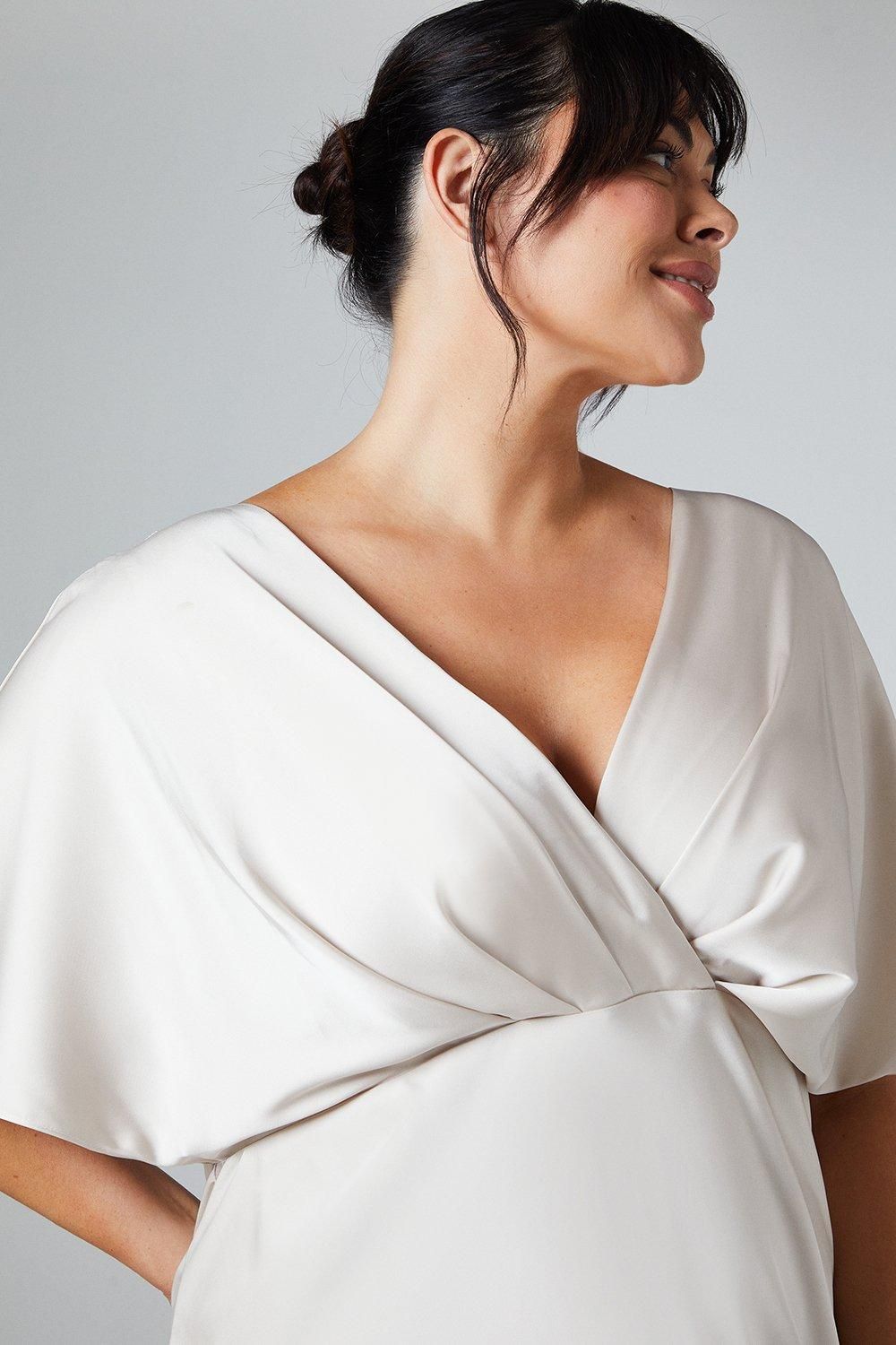 Coast Plus Batwing Sleeve Satin Fishtail Maxi Bridesmaid Dress Champagne image 4