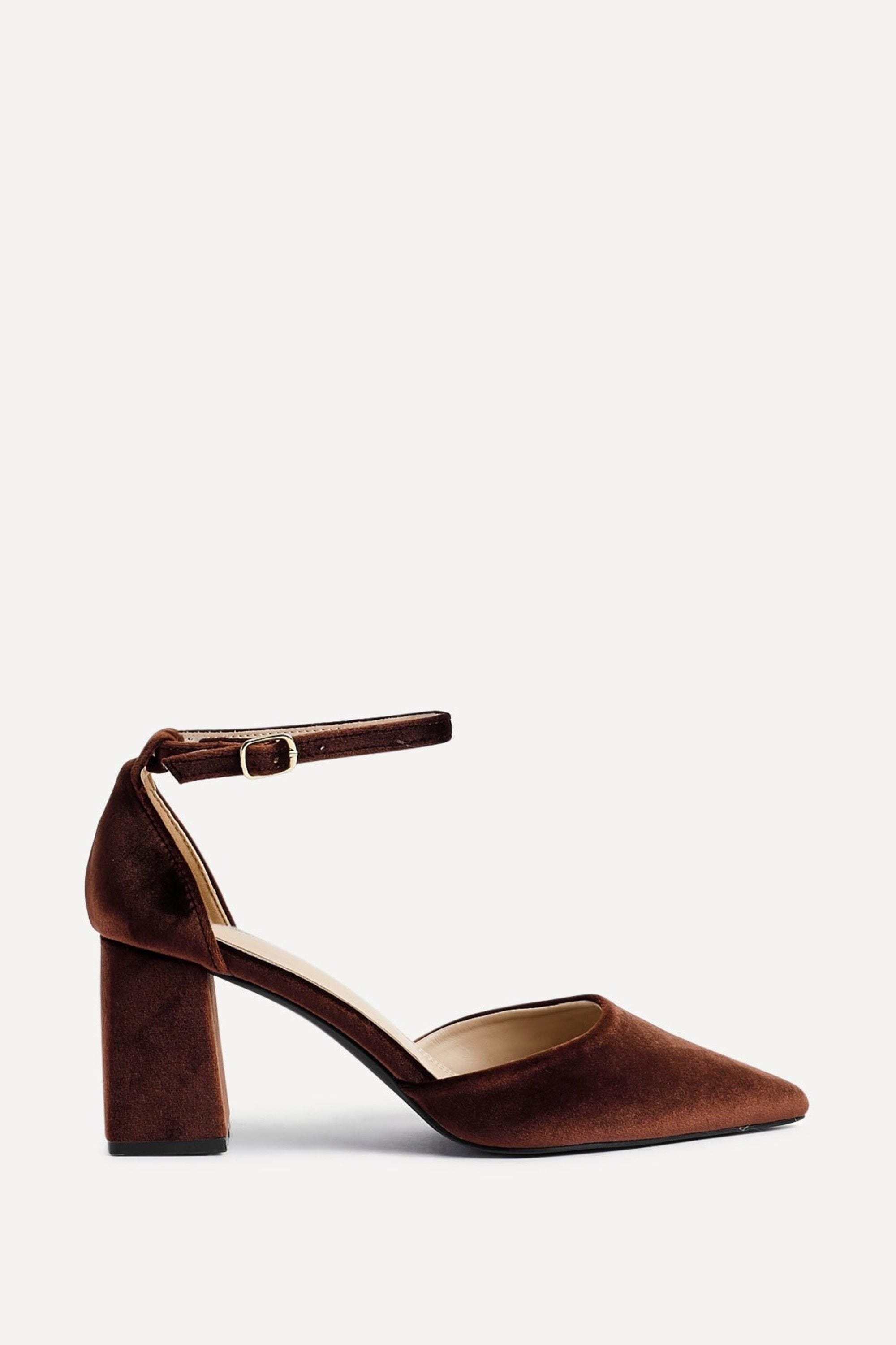 Linzi Glam Brown Velvet Pointed Block Heel Courts image 1