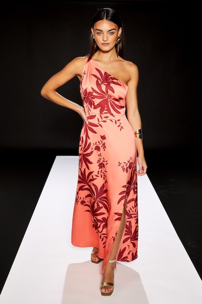 RUNWAY 1.8.1.8 Runway 1.8.1.8 One Shoulder Satin Slip Dress Red