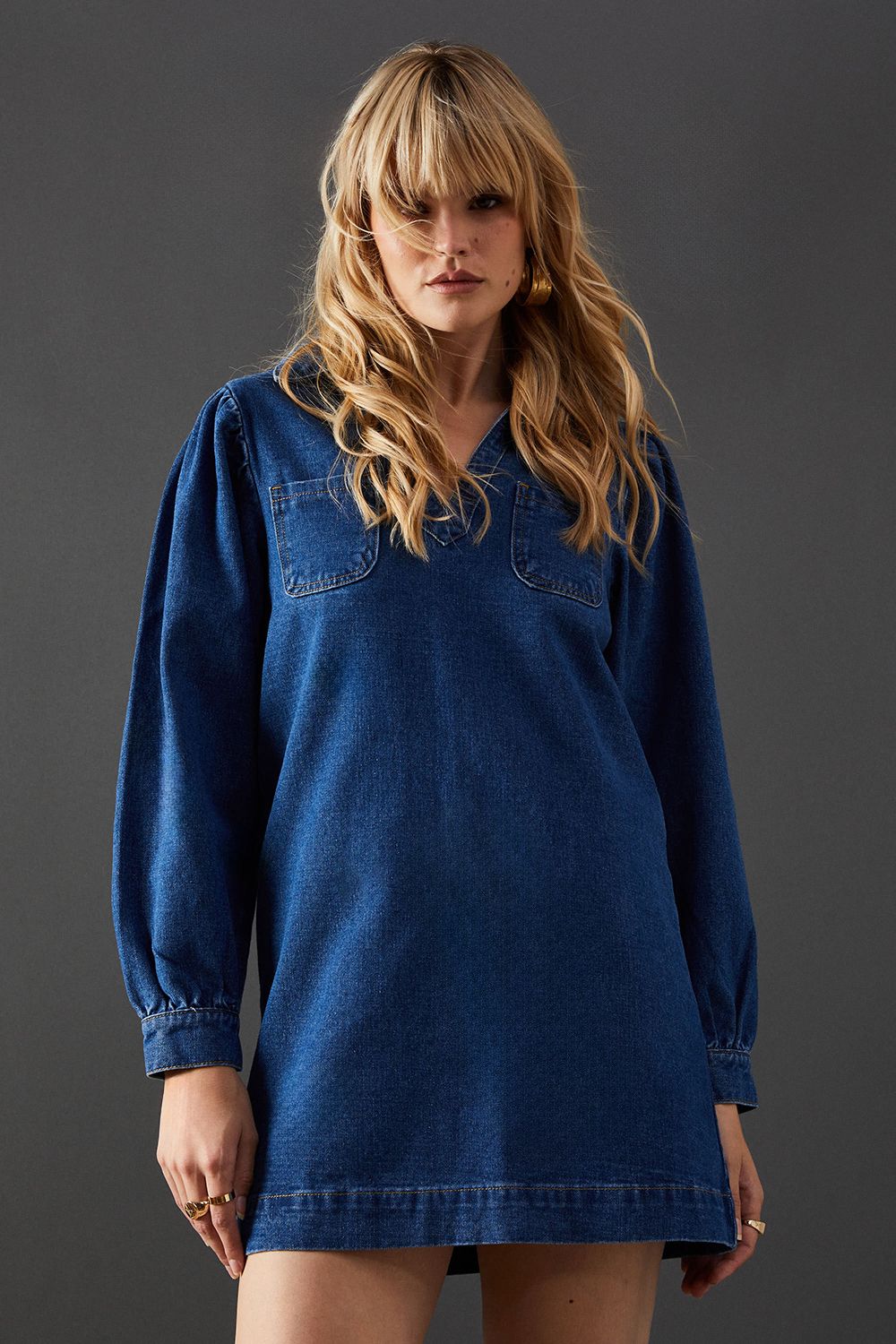 Warehouse Denim Overhead Shirt Dress Mid Wash image 2