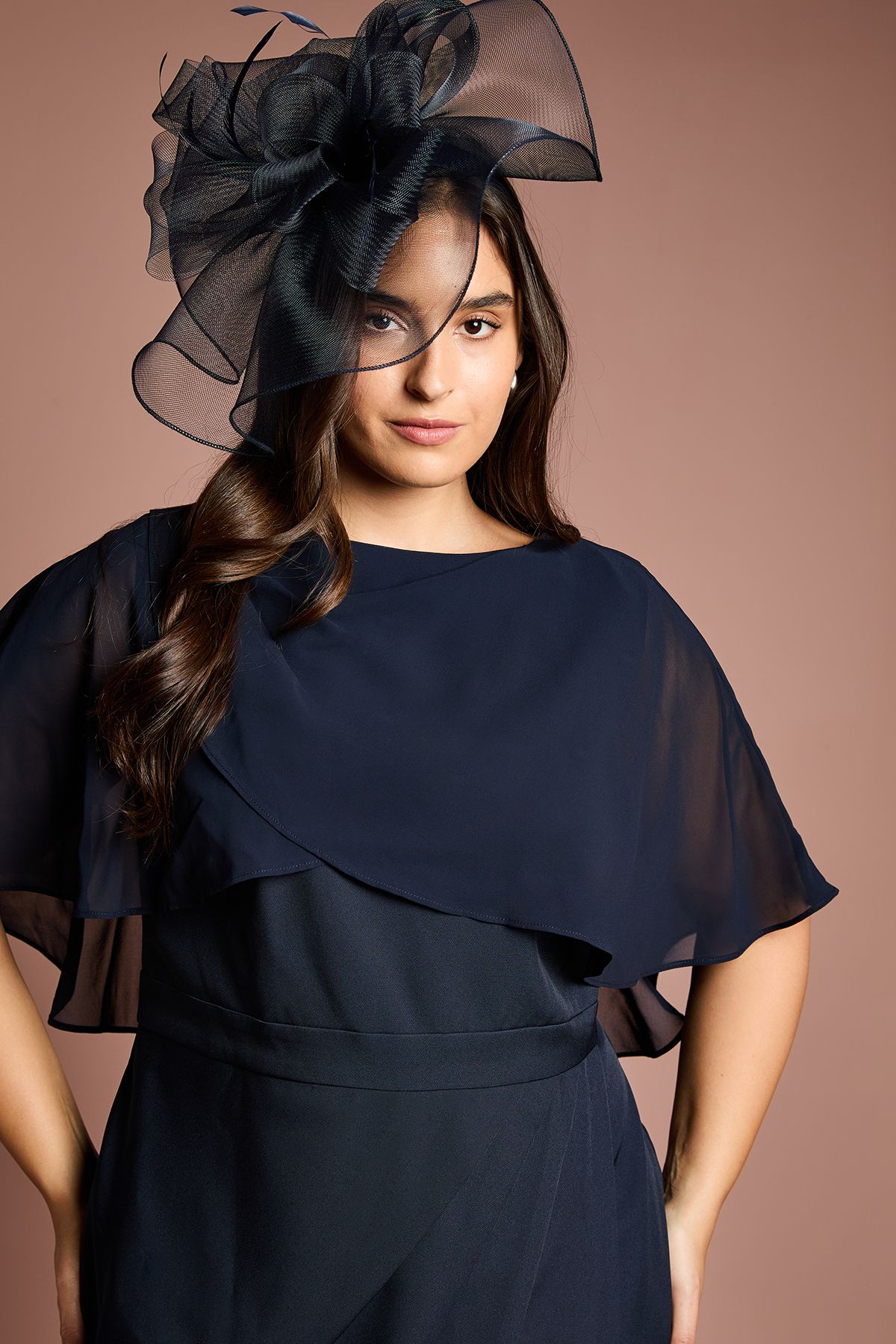 Coast Plus Chiffon Cape Pencil Dress Navy image 2