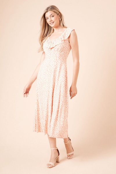 Dorothy Perkins Coral Animal Frill Neck Empire Midi Dress Animal