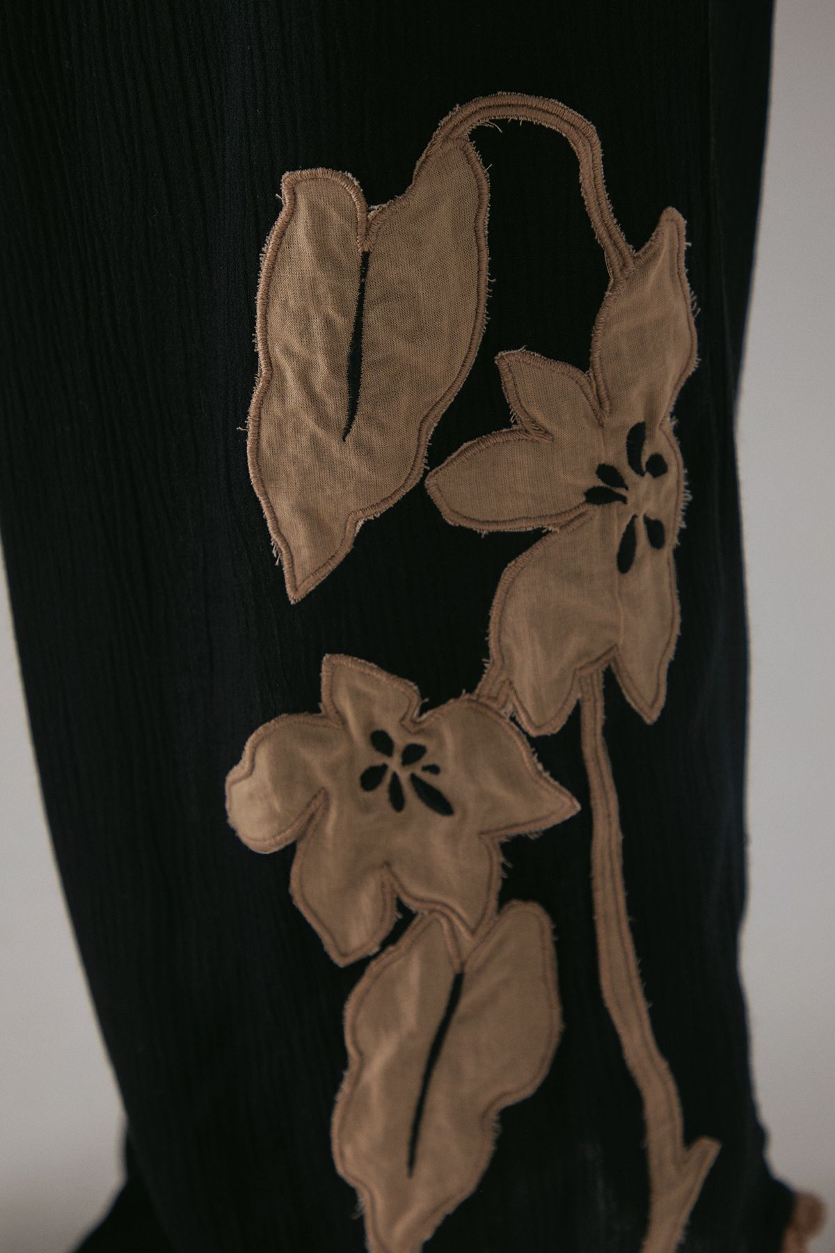 Warehouse HCD Cheesecloth Embroidered Mid Waist Tie Side Trousers Black image 5