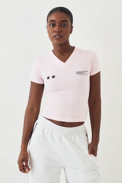 DSGN Studio DSGN Studio Sport V Neck Fitted T-Shirt Marshmallow Pink