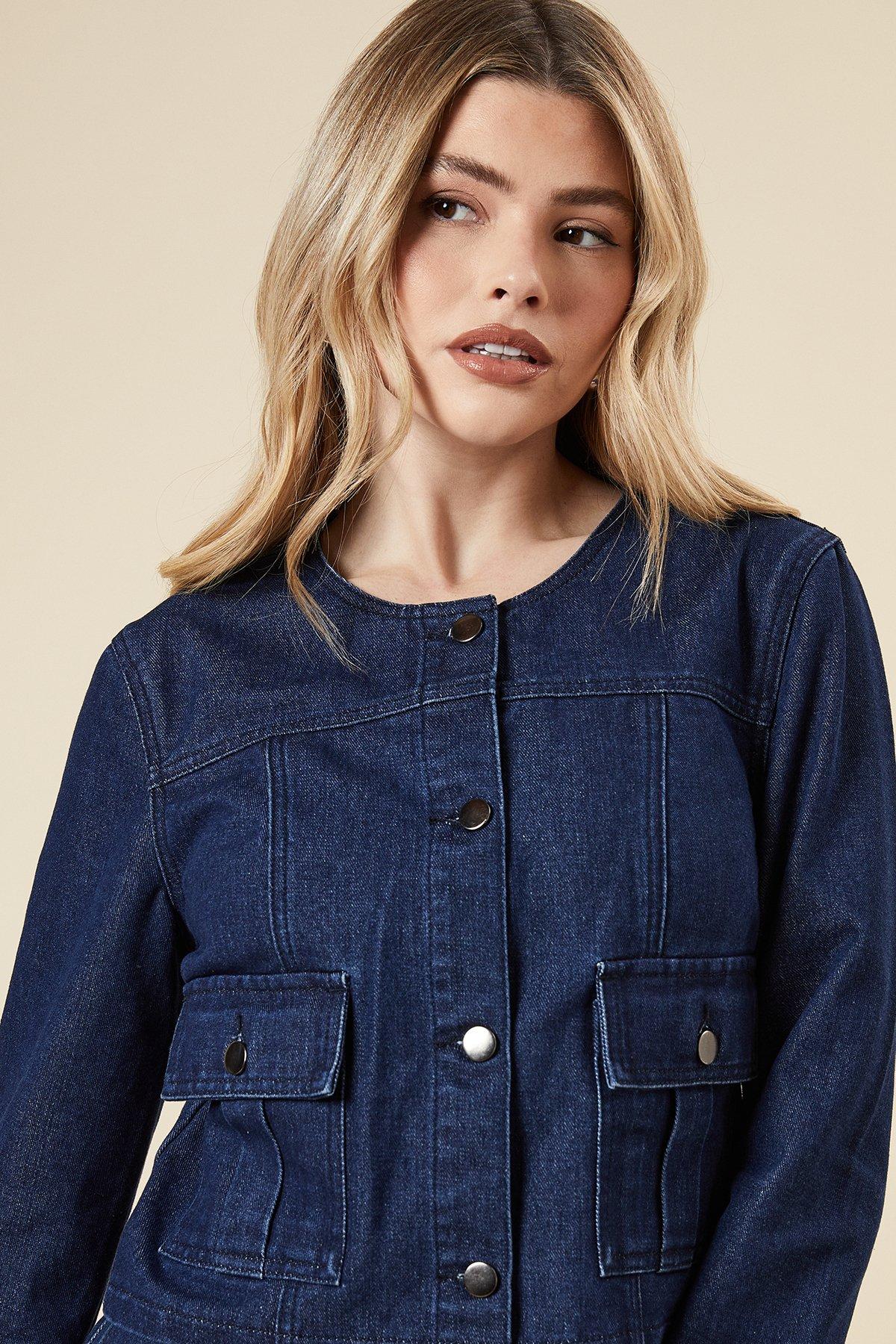 Dorothy Perkins Cropped Collarless Jacket Indigo image 2