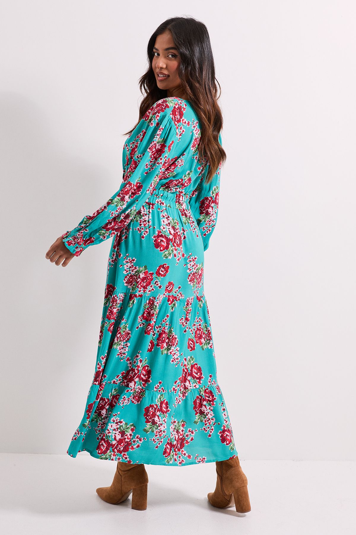 Dorothy Perkins Petite Floral Wrap Front Tiered Skirt Midaxi Dress Floral image 3