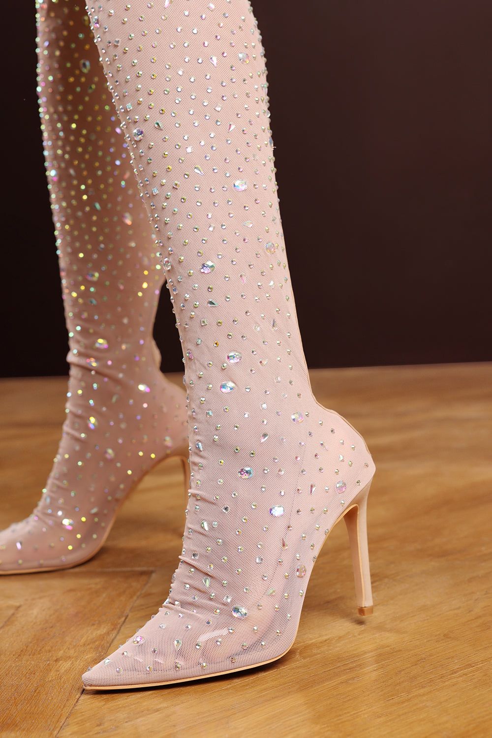 Where's That From 'Korra' Over The Knee Mesh Stiletto Heel Boots Diamante Embellishment image 2