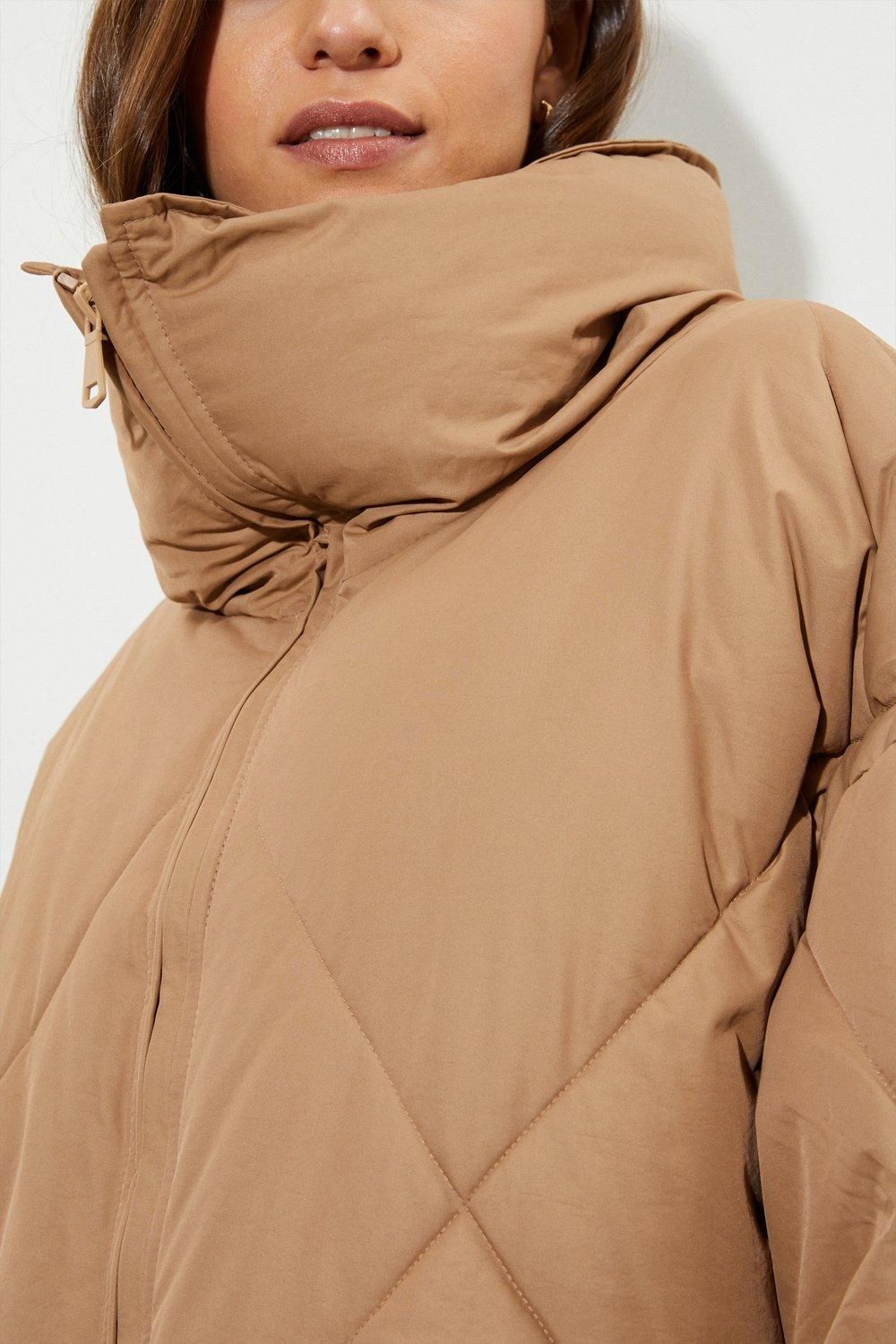Dorothy Perkins Oversized Short Quilted Padded Coat Camel image 4