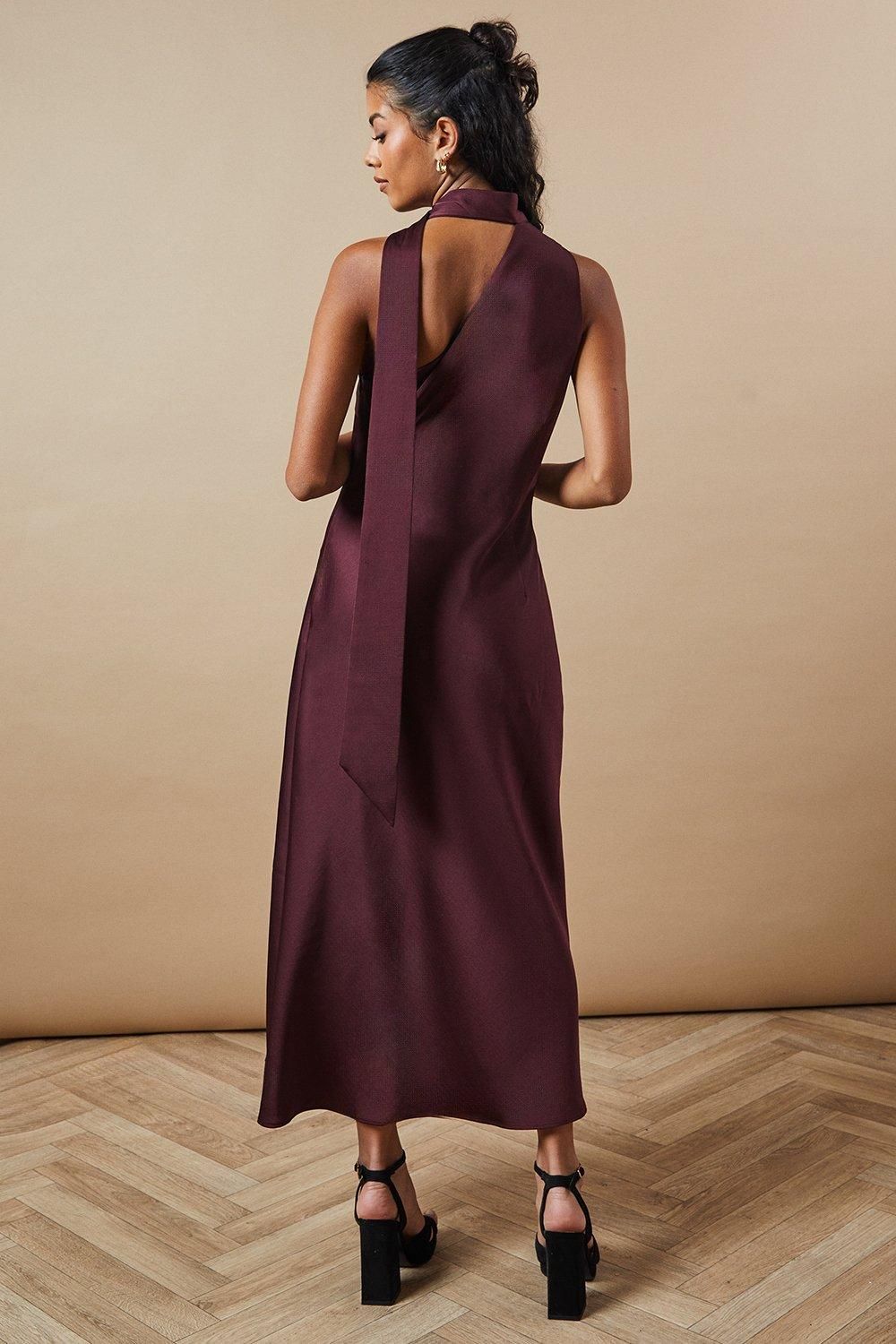 Oasis Petite Occasion Tie Bias Maxi Dress Chocolate image 3