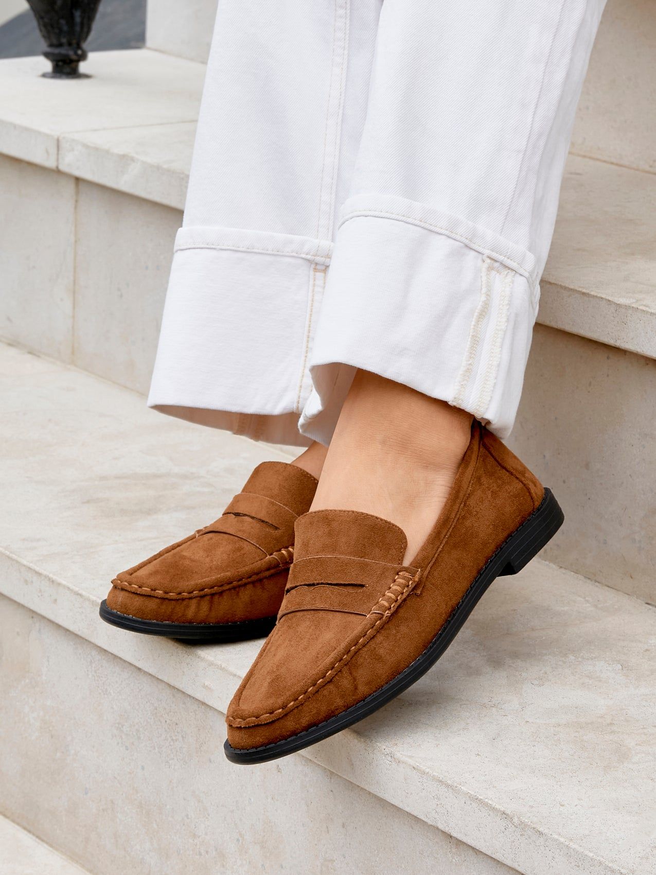 Linzi Precise Tan Faux Suede Classic Loafer image 2