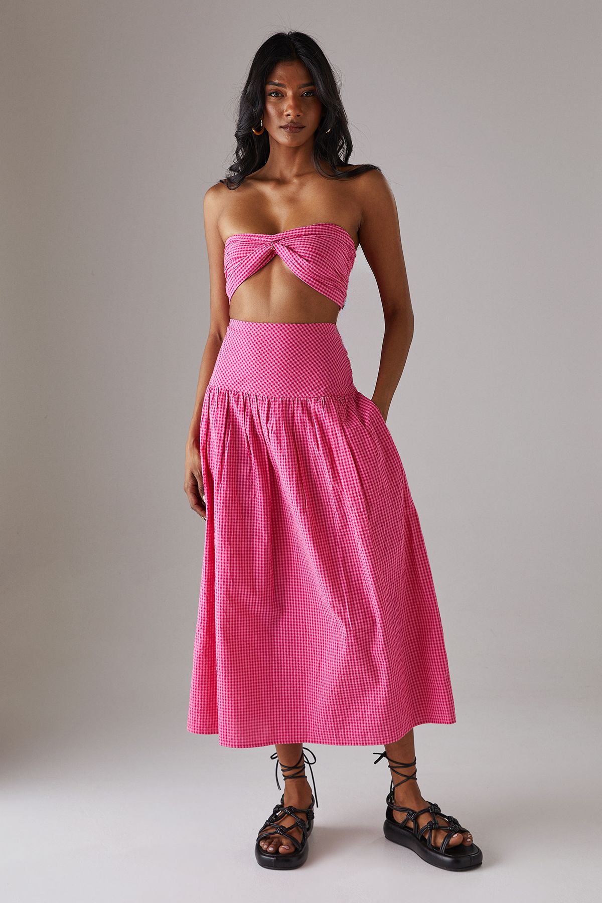 Warehouse Gingham Twist Front Bandeau Top Pink image 4