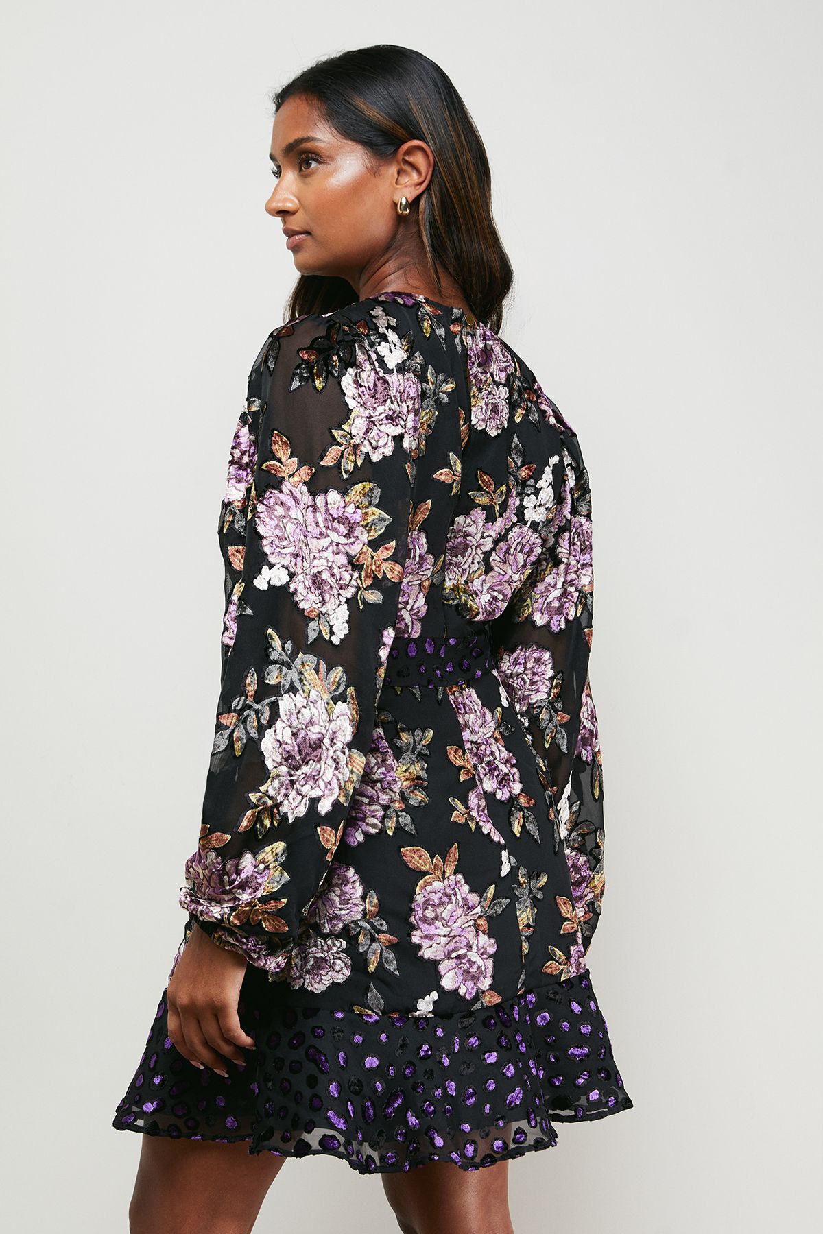 Oasis Floral Devore Mix Mini Dress Floral image 3